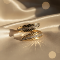 10K Yellow Gold Diamond Leaf Bypass Ring - Marketing Image 3