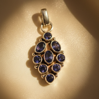 Sterling silver iolite 9-stone cluster pendant - editorial marketing image 1