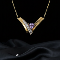 14K Yellow Gold Trillion Amethyst Diamond Chevron Necklace - Full View