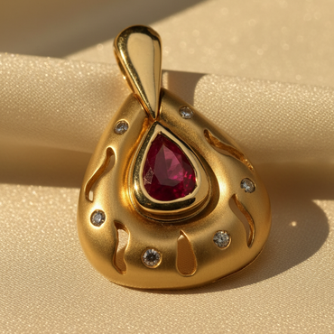 14K Yellow Gold Ruby & Diamond Satin Pendant - angle 2