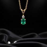 14K Yellow Gold Oval Emerald Diamond Accent Pendant - Full View