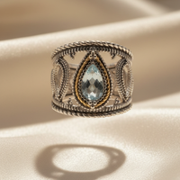 18K Gold & Sterling Silver Aquamarine Balinese Ring – Front View
