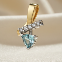 14K Two-Tone Gold Trillion Aquamarine & Diamond Pendant – Three-Quarter View