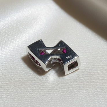 18K White Gold Ruby & Diamond Bypass Wave Slide Pendant - back side