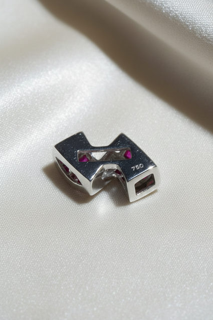 18K White Gold Ruby & Diamond Bypass Wave Slide Pendant - back side
