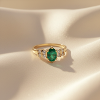 14K Yellow Gold Oval Emerald & Diamond Ring - editorial angled overhead