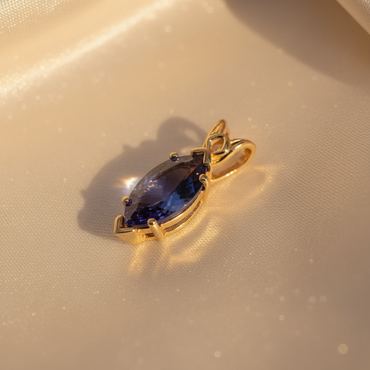 14K Yellow Gold Marquise Tanzanite Pendant - Macro View