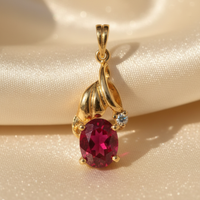 14K Yellow Gold Oval Ruby & Diamond Pendant - angle 1