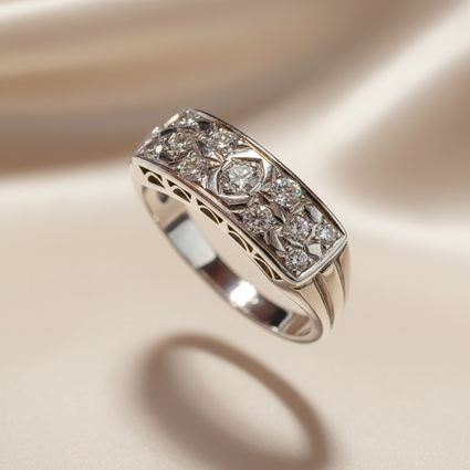 14K White Gold Diamond Estate Band Ring — close-up macro detail