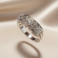 14K White Gold Diamond Estate Band Ring — close-up macro detail