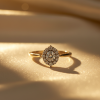 10K Yellow Gold Diamond Oval Cluster Ladies Promise Ring - marketing image front