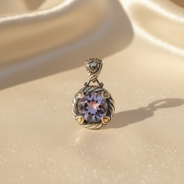 Sterling Silver & 14K Gold Amethyst Cable Pendant - editorial marketing image