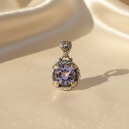 Sterling Silver & 14K Gold Amethyst Cable Pendant - editorial marketing image