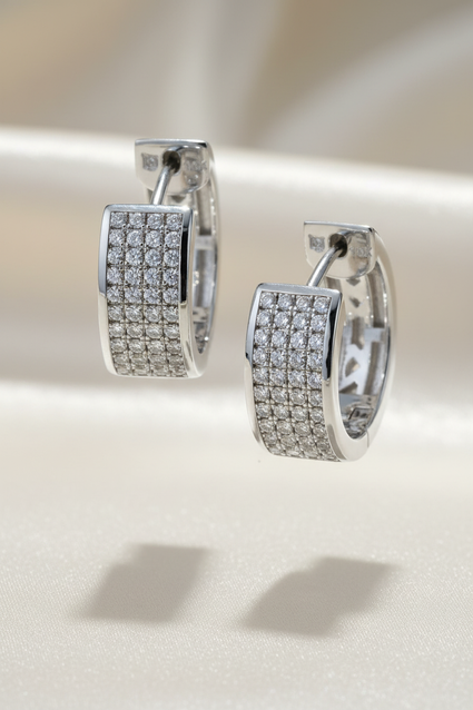 10K White Gold 0.80ctw Diamond Huggie Hoop Earrings – Side Profile