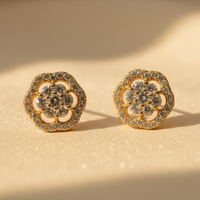 10K Yellow Gold Natural Diamond Flower Cluster Stud Earrings - Marketing Image