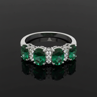 18K White Gold Synthetic Emerald & Diamond Ring - editorial top down