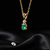 14K Yellow Gold Oval Emerald Diamond Accent Pendant - Three-Quarter Angle