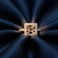 14K White Gold Square Halo Diamond Semi-Mount Engagement Ring on midnight blue silk backdrop editorial marketing image