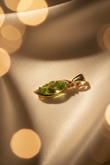 14K Yellow Gold Marquise Peridot Solitaire Pendant - Front View