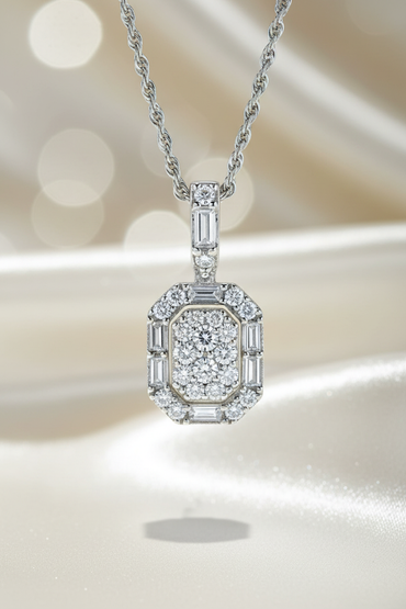 14K white gold .35ctw diamond cluster pendant - editorial marketing image