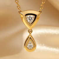 14K yellow gold diamond triangle and teardrop two-part drop pendant, front view