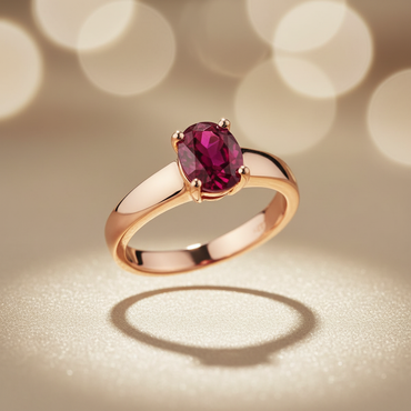 14K Rose Gold Oval Ruby Solitaire Ring - Angle View