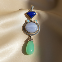 Sterling Silver Lapis Lazuli, Blue Chalcedony, Opal & Chrysoprase Multi-Stone Pendant - editorial marketing image