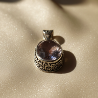 Sterling silver oval pink amethyst pendant 16x11mm - editorial marketing image 2