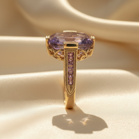 14K Yellow Gold Cushion Amethyst Pink Tourmaline Milgrain Ring — Side View