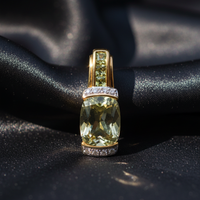 14K Yellow Gold Olive Quartz Peridot and Diamond Pendant – Front View