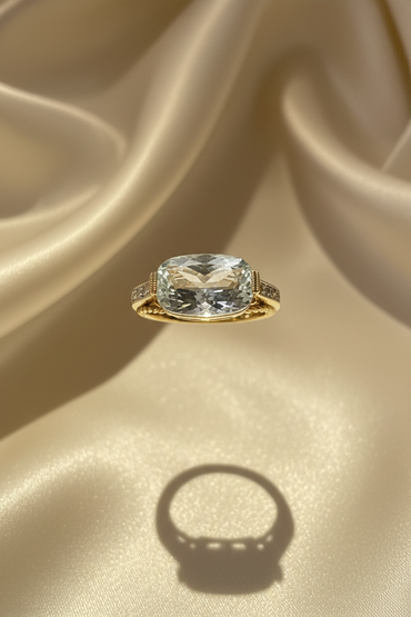14K Yellow Gold East-West White Topaz Ring – Top View