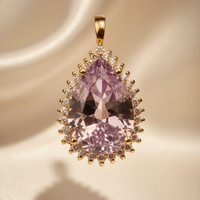 14K yellow gold .30ctw diamond 14x8mm pear-cut amethyst starburst halo pendant, top-down view