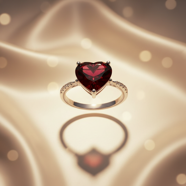 14K White Gold Heart Garnet & Diamond Ring - top view
