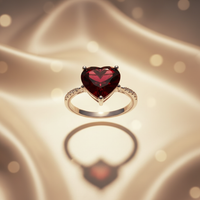 14K White Gold Heart Garnet & Diamond Ring - top view