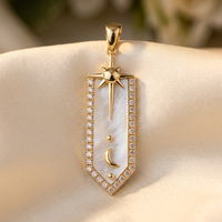 DOV 18K yellow gold mother-of-pearl diamond star and moon pendant on cream satin