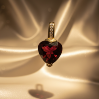 14K gold heart garnet and pink tourmaline pendant front view