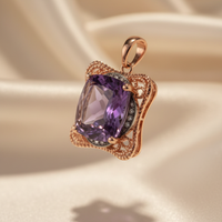 14K Rose Gold Amethyst & Diamond Vintage Filigree Pendant - three-quarter view