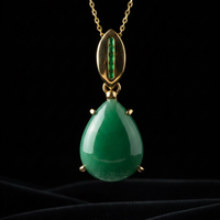 14K Yellow Gold 4ct Fancy Pear Emerald Cabochon Pendant - Front Close-Up