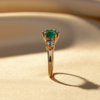 14K Yellow Gold Oval Emerald & Diamond Ring - editorial side profile