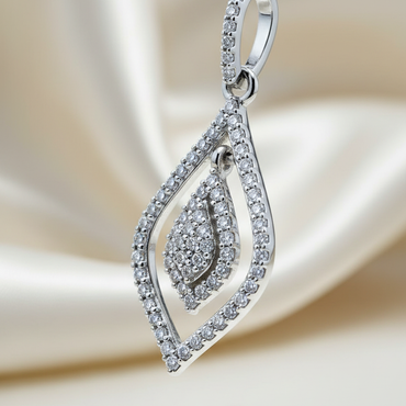 10K white gold .25ctw diamond open teardrop floating cluster pendant, three-quarter side view