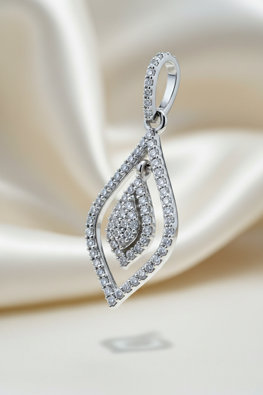 10K white gold .25ctw diamond open teardrop floating cluster pendant, three-quarter side view