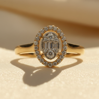 10K Yellow Gold Natural Diamond Oval Illusion Halo Fashion Ring - three-quarter view