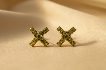 14K Yellow Gold Peridot Curved X Stud Earrings - Pair View