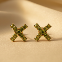 14K Yellow Gold Peridot Curved X Stud Earrings - Pair View