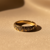10K Yellow Gold Diamond Ring with Alternating Diamond Hearts - marketing image front