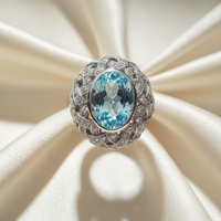 18K White Gold Aquamarine Diamond Dome Ring – Top View
