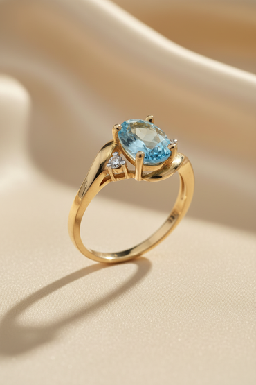10K Yellow Gold Oval Aquamarine Bypass Ring – Three-Quarter View