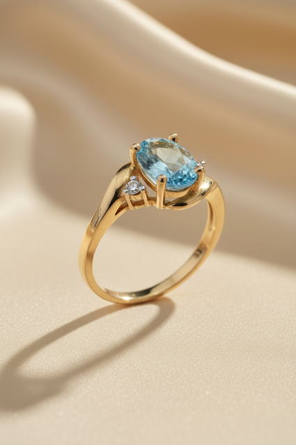 10K Yellow Gold Oval Aquamarine Bypass Ring – Three-Quarter View