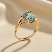 10K Yellow Gold Oval Aquamarine Bypass Ring – Three-Quarter View