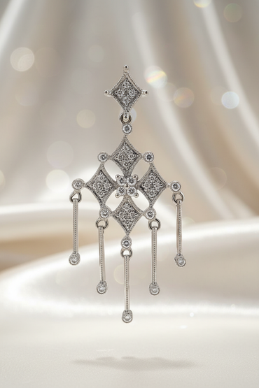 14K white gold .35ctw diamond art deco chandelier pendant, front view